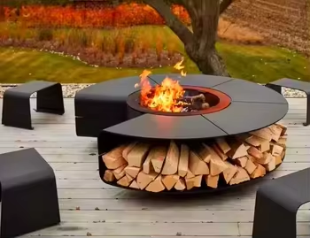 Ochiq yog'ochni yoqish uchun dumaloq olovli stol